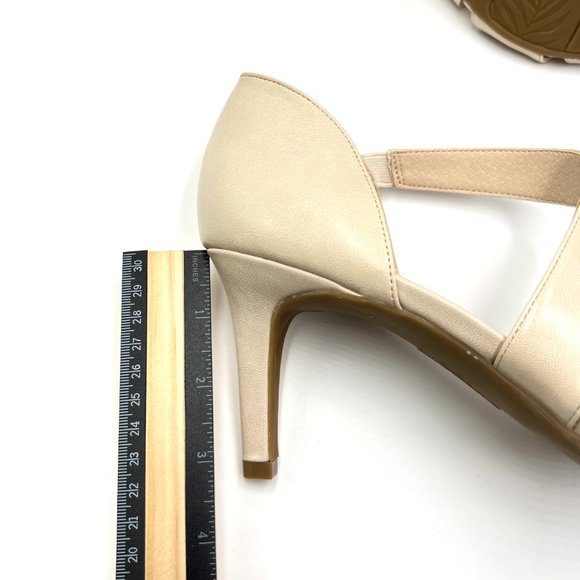 Lifestride Size 11 Mega Almond Cream Faux Vegan Leather Open Toe Heels Shoes - Picture 15 of 15
